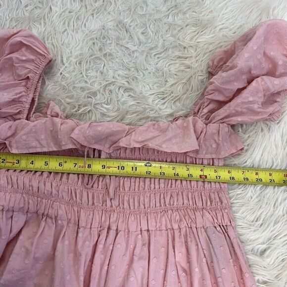R.Vivimos Baby Pink Swiss Dot Cotton Puff Sleeve Ruffled Swing Mini Dress XL NWT - Picture 5 of 10